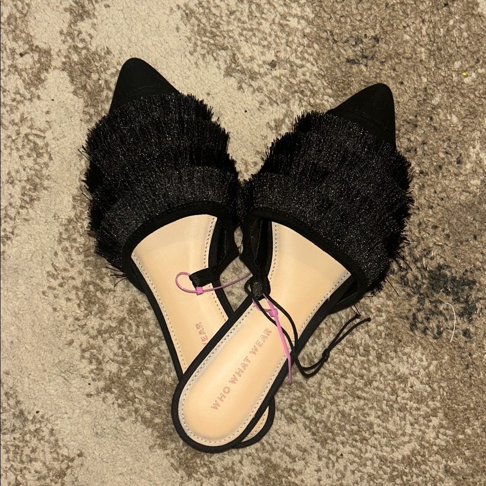 Who What Wear Black Fringe Mules